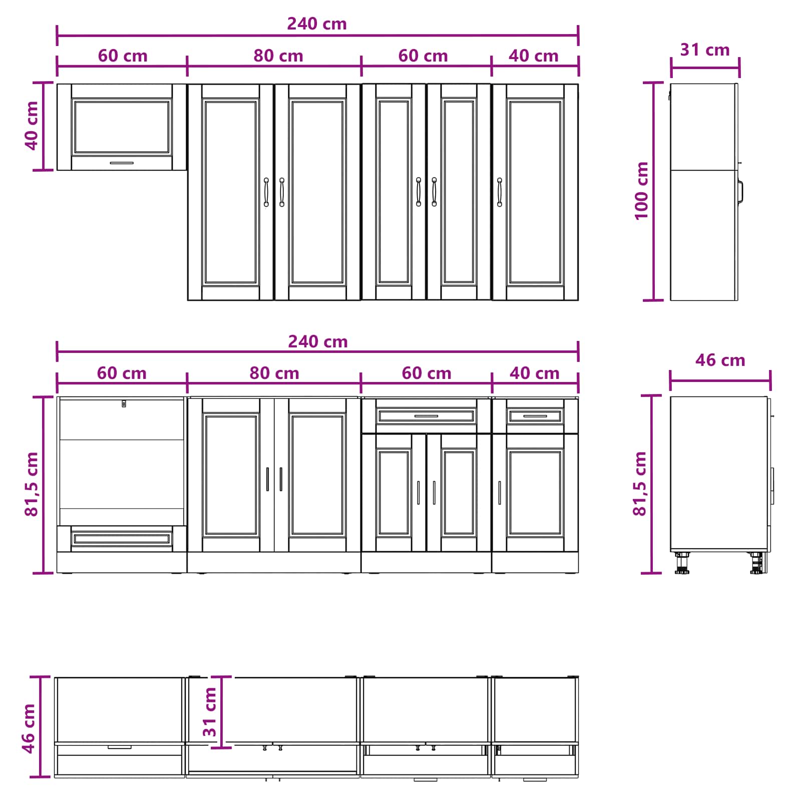 Μονάδα κουζίνας PORTO 8 pcs Γκρι Sonoma Επεξεργασμένο Ξύλο - Pakobazaar