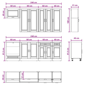 Μονάδα κουζίνας PORTO 8 pcs Παλαιωμένο ξύλο Επεξεργασμένο Ξύλο - Pakobazaar
