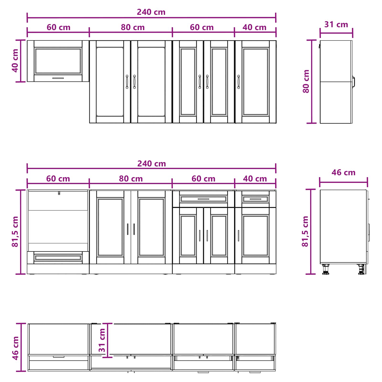 Μονάδα κουζίνας PORTO 8 pcs Μαύρο Επεξεργασμένο Ξύλο - Pakobazaar