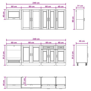 Μονάδα κουζίνας PORTO 8 pcs Μαύρο Επεξεργασμένο Ξύλο - Pakobazaar