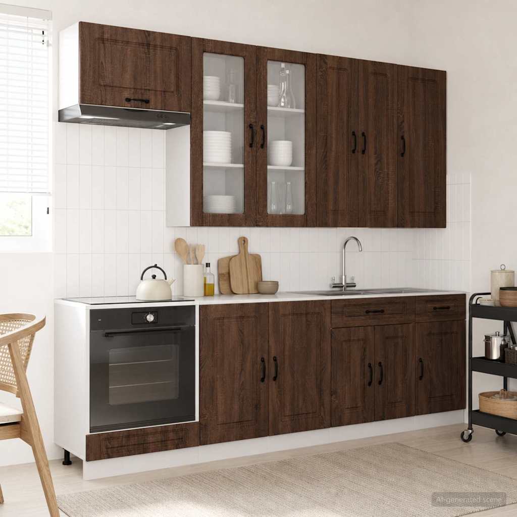 Μονάδα κουζίνας KALMAR 8 pcs Καφέ Ξύλο Δρυός Επεξεργασμένο Ξύλο - Pakobazaar