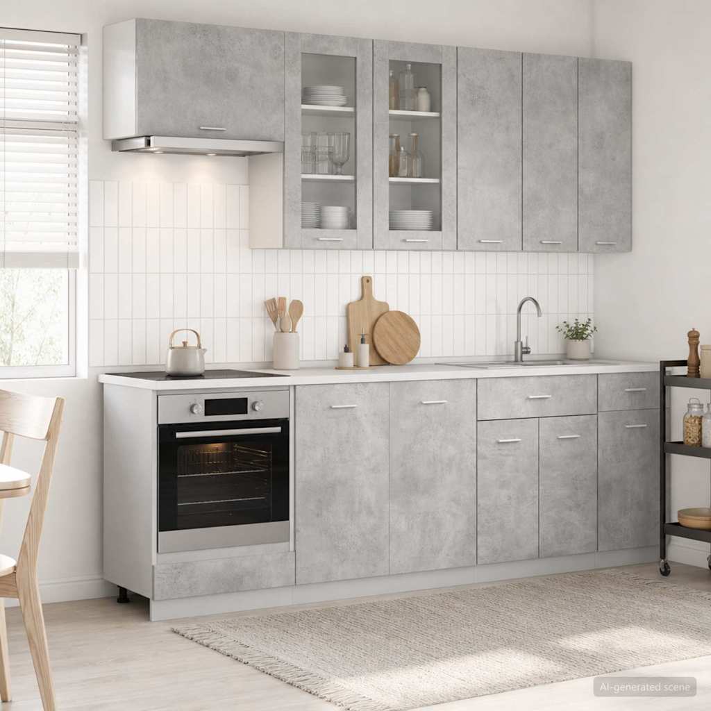 Μονάδα κουζίνας LYON 8 pcs Γκρι Σκυροδέματος Επεξεργασμένο Ξύλο - Pakobazaar