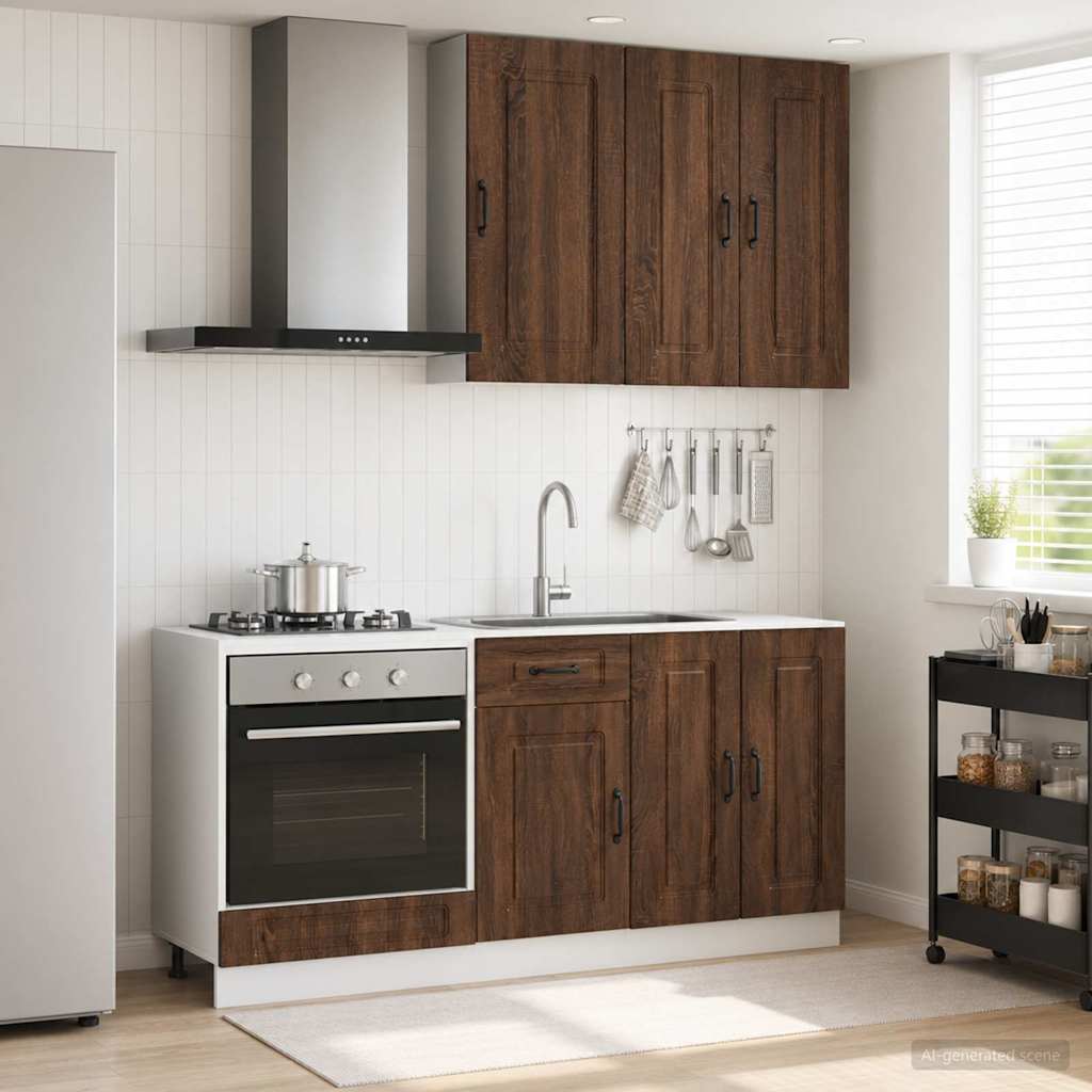Μονάδα κουζίνας KALMAR 5 pcs Καφέ Ξύλο Δρυός Επεξεργασμένο Ξύλο - Pakobazaar