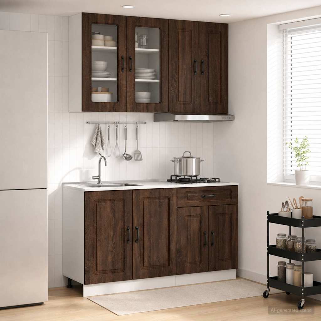Μονάδα κουζίνας KALMAR 4 pcs Καφέ Ξύλο Δρυός Επεξεργασμένο Ξύλο - Pakobazaar
