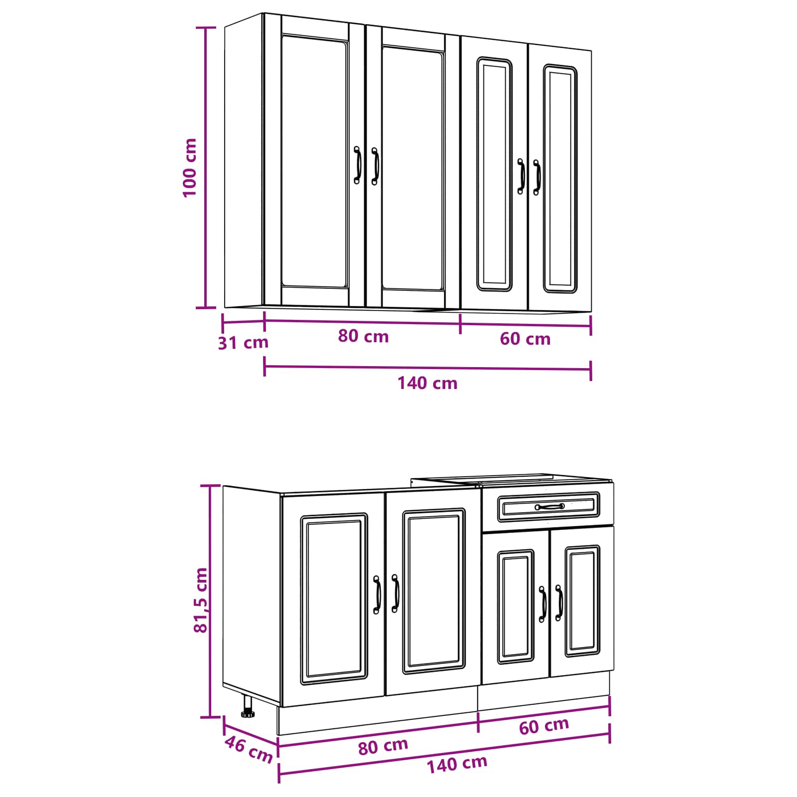 Μονάδα κουζίνας KALMAR 4 pcs Λευκό Επεξεργασμένο Ξύλο