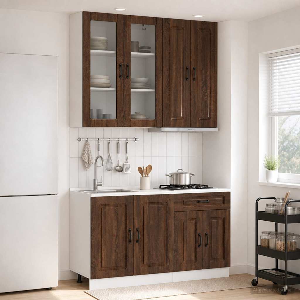 Μονάδα κουζίνας KALMAR 4 pcs Καφέ Ξύλο Δρυός Επεξεργασμένο Ξύλο - Pakobazaar