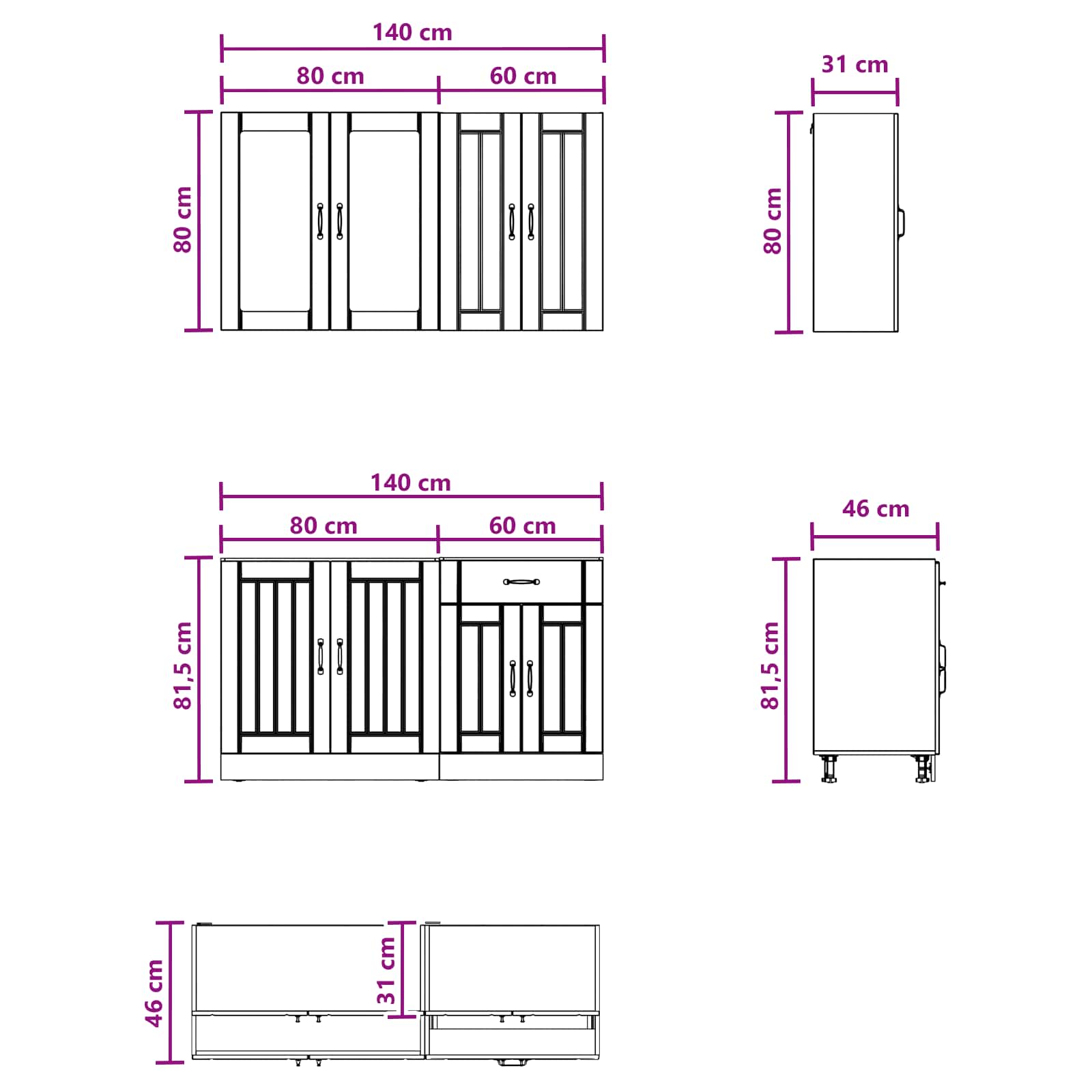 Μονάδα κουζίνας LUCCA 4 pcs Γυαλιστερό Λευκό Επεξεργασμένο Ξύλο - Pakobazaar
