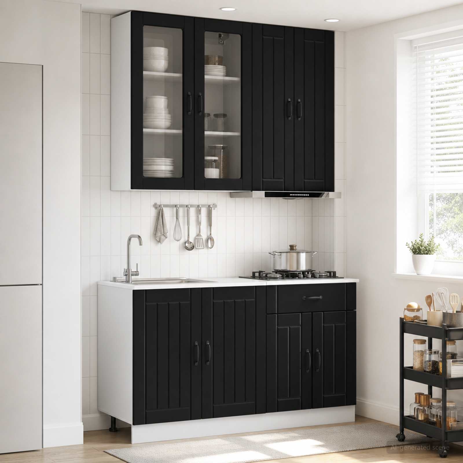 Μονάδα κουζίνας LUCCA 4 pcs Μαύρο Επεξεργασμένο Ξύλο