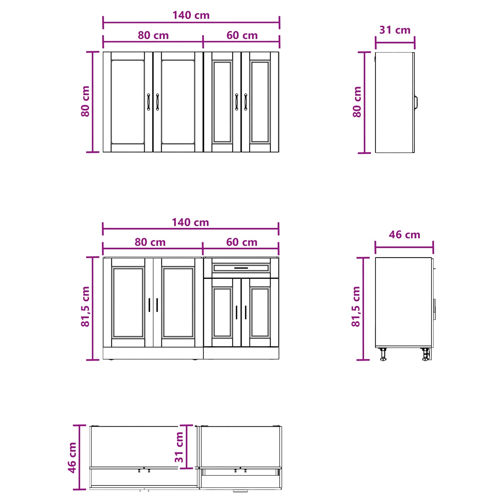 Μονάδα κουζίνας PORTO 4 pcs Λευκό Επεξεργασμένο Ξύλο