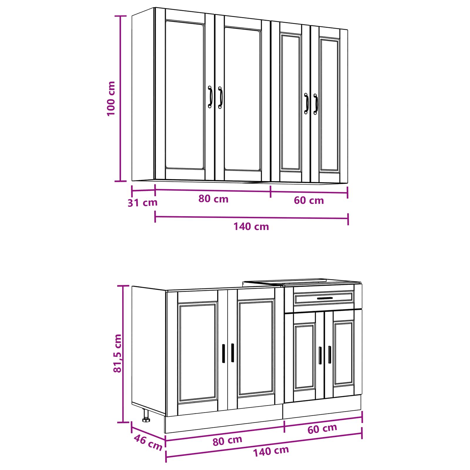 Μονάδα κουζίνας PORTO 4 pcs Sonoma Δρυς Επεξεργασμένο Ξύλο - Pakobazaar