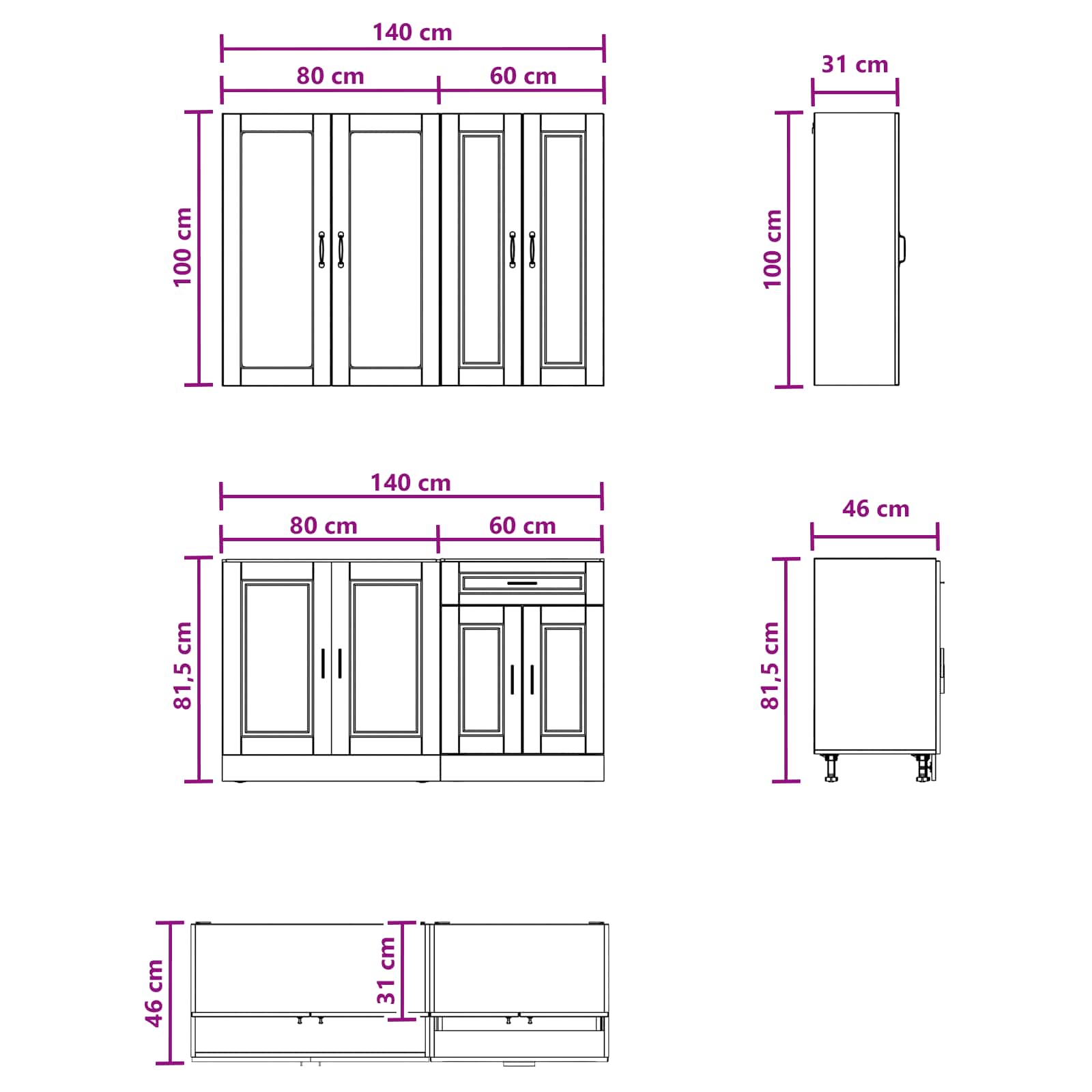 Μονάδα κουζίνας PORTO 4 pcs Παλαιωμένο ξύλο Επεξεργασμένο Ξύλο - Pakobazaar