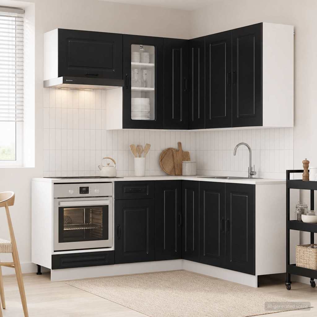 Μονάδα κουζίνας KALMAR 8 pcs Μαύρο Επεξεργασμένο Ξύλο - Pakobazaar