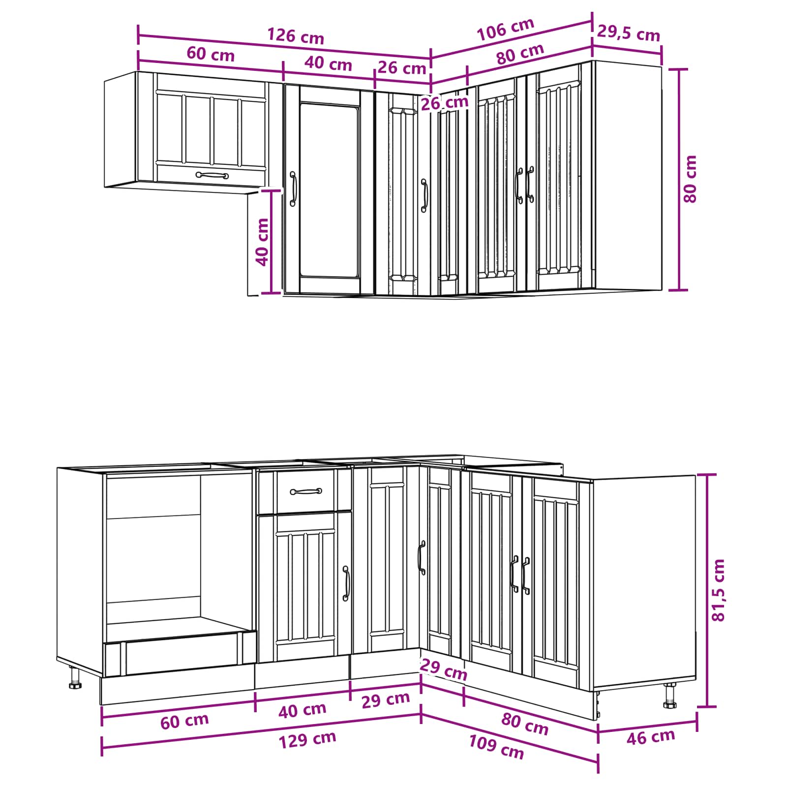 Μονάδα κουζίνας LUCCA 8 pcs Μαύρο Επεξεργασμένο Ξύλο - Pakobazaar