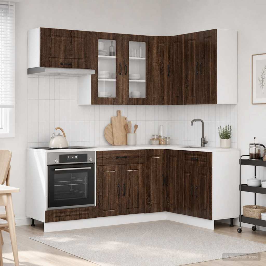 Μονάδα κουζίνας KALMAR 8 pcs Καφέ Ξύλο Δρυός Επεξεργασμένο Ξύλο - Pakobazaar