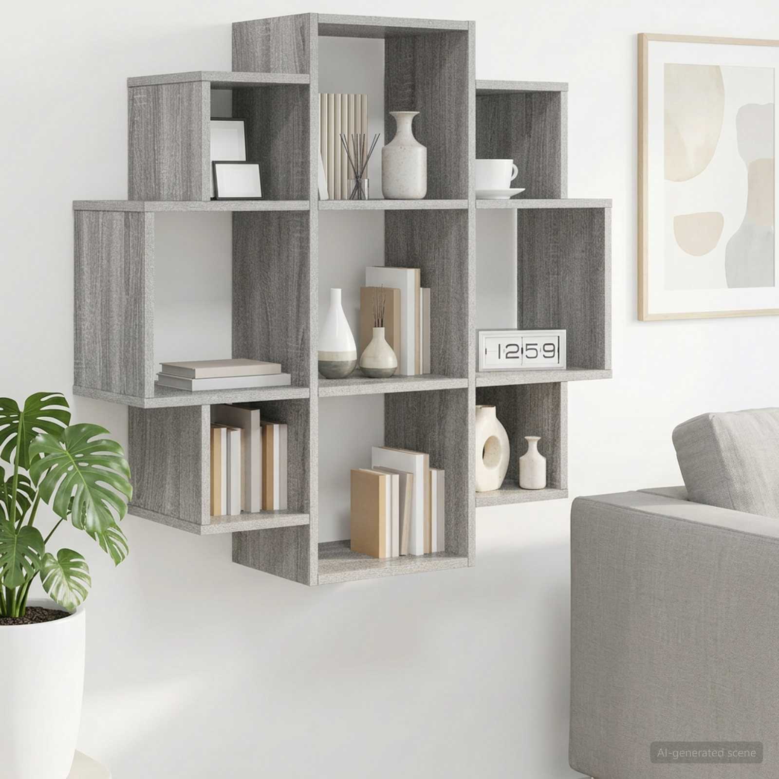 Ράφι Τοίχου Γκρι Sonoma 90 x 25 x 90 εκ. Επεξεργασμένο Ξύλο