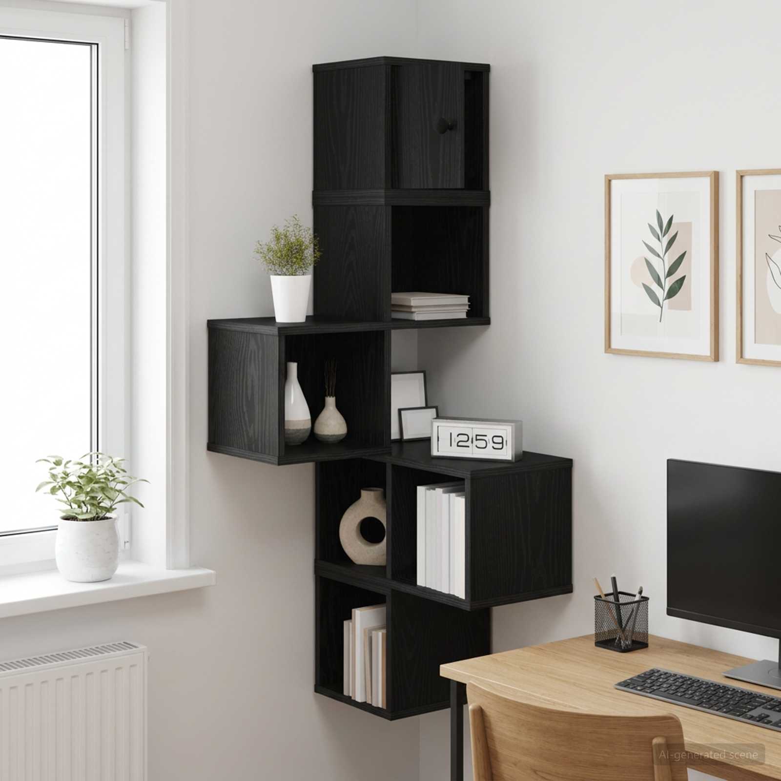 Ράφι Γωνίας Τοίχου Μαύρη Δρυς 48 x 48 x 120 εκ. - Pakobazaar