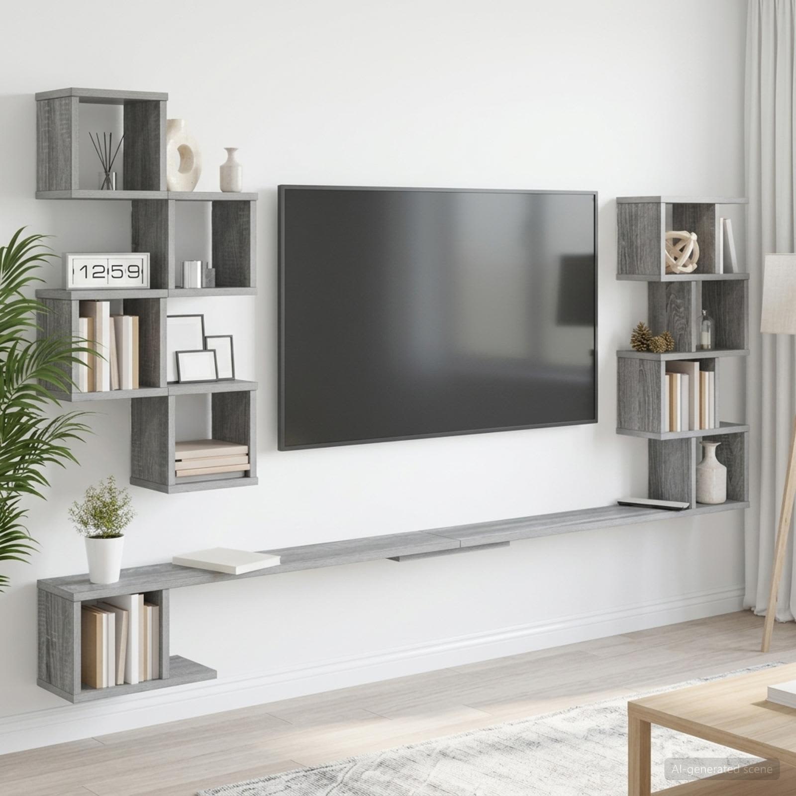 Ράφι Τηλεόρασης Τοίχου Γκρι Sonoma 200 x 15 x 94 εκ - Pakobazaar