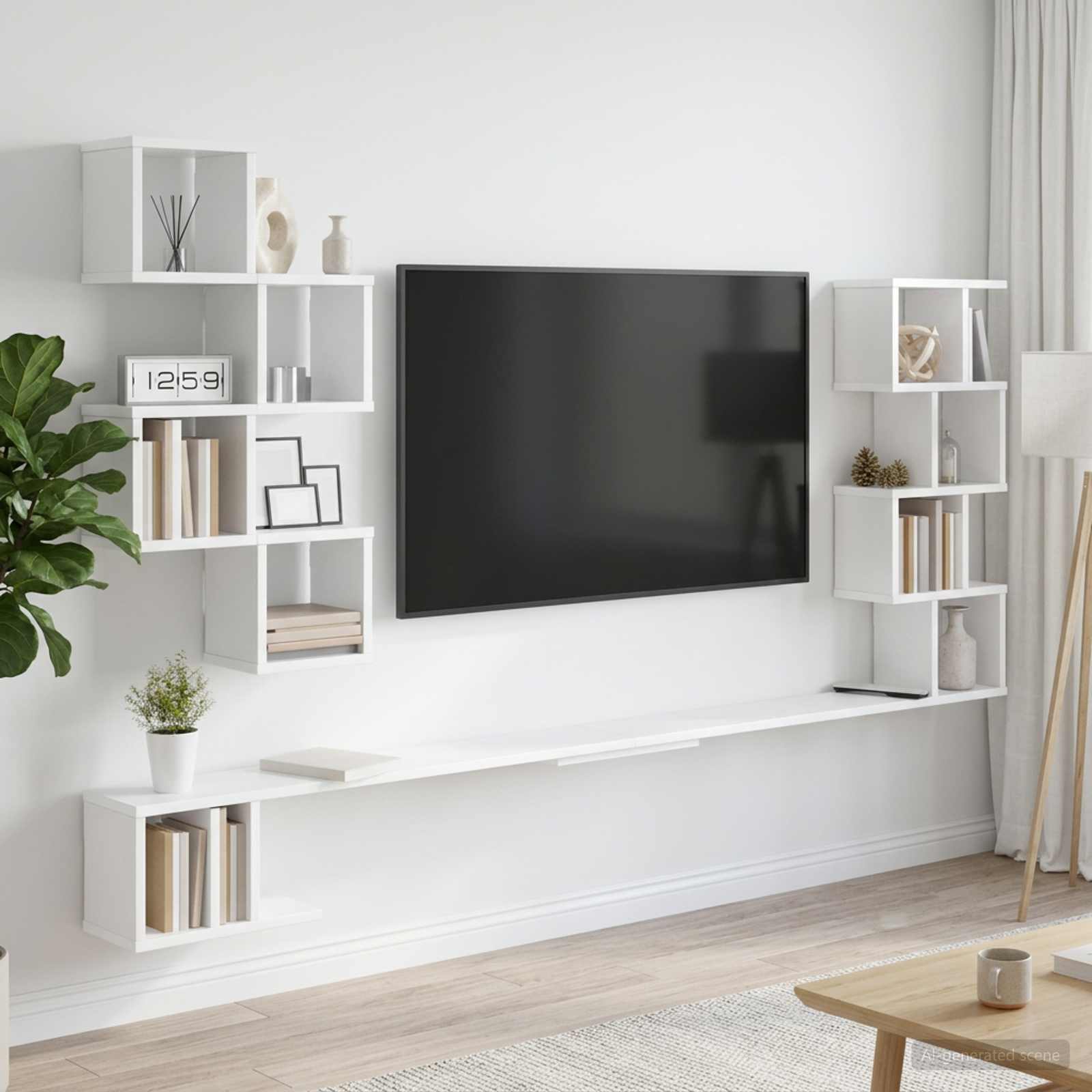 Ράφι Τηλεόρασης Τοίχου Λευκό 160 x 15 x 94 εκ - Pakobazaar