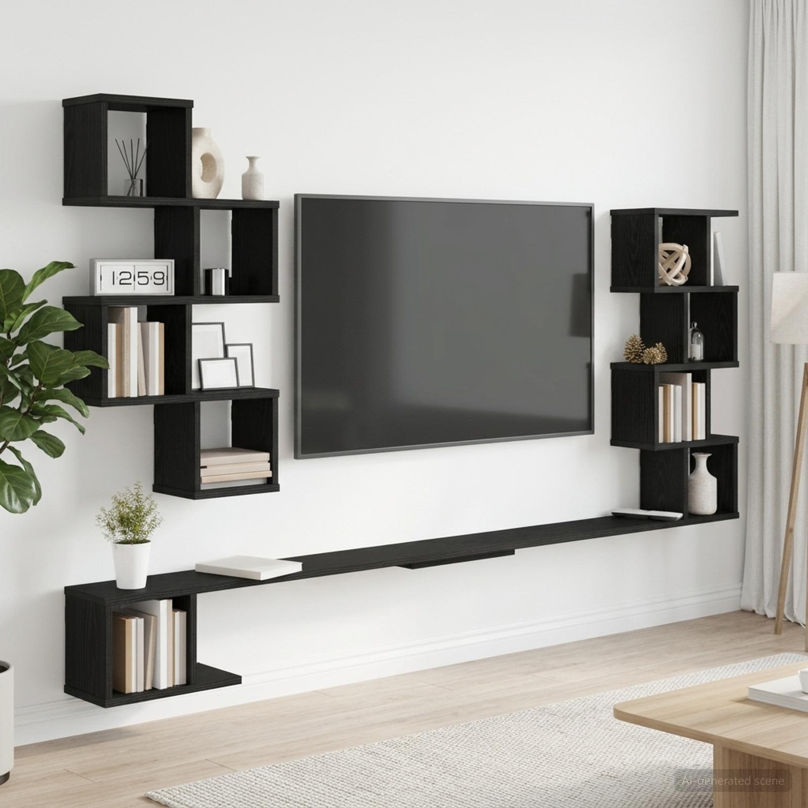 Ράφι Τηλεόρασης Τοίχου Μαύρη Δρυς 160 x 15 x 94 εκ - Pakobazaar