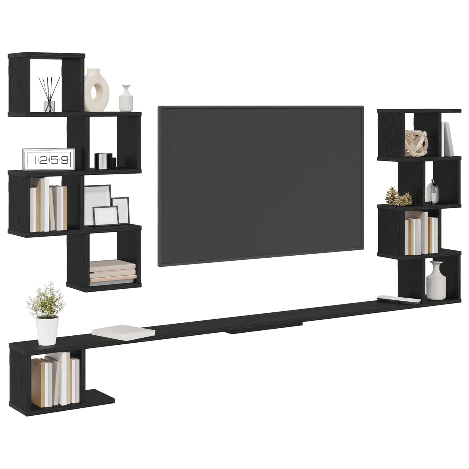Ράφι Τηλεόρασης Τοίχου Μαύρη Δρυς 160 x 15 x 94 εκ - Pakobazaar