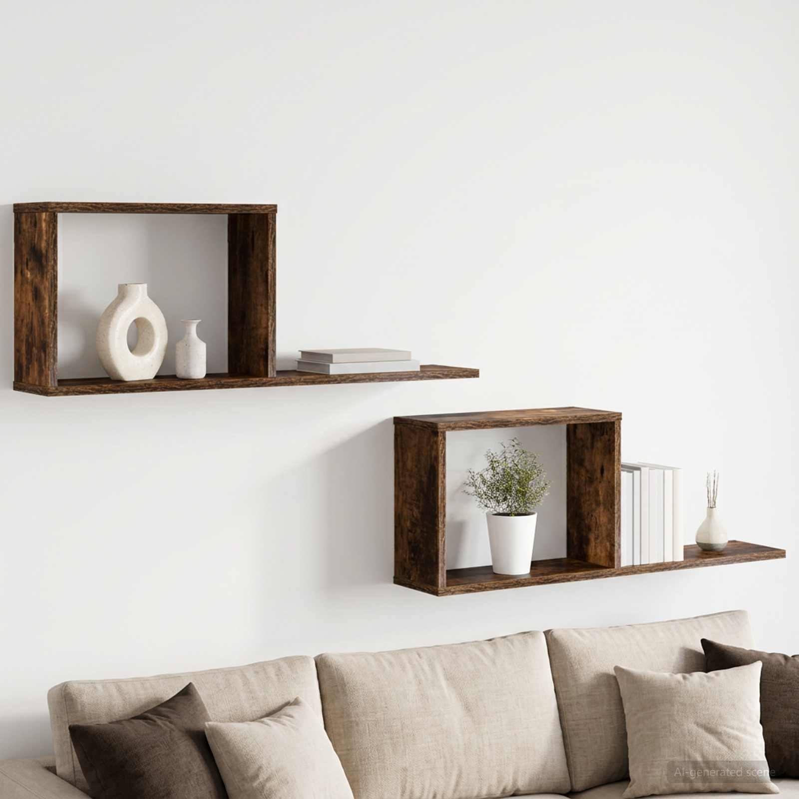 Κρεμαστά ράφια 2 pcs Καπνισμένο Ξύλο Δρυός 80 x 15 x 30 εκ - Pakobazaar