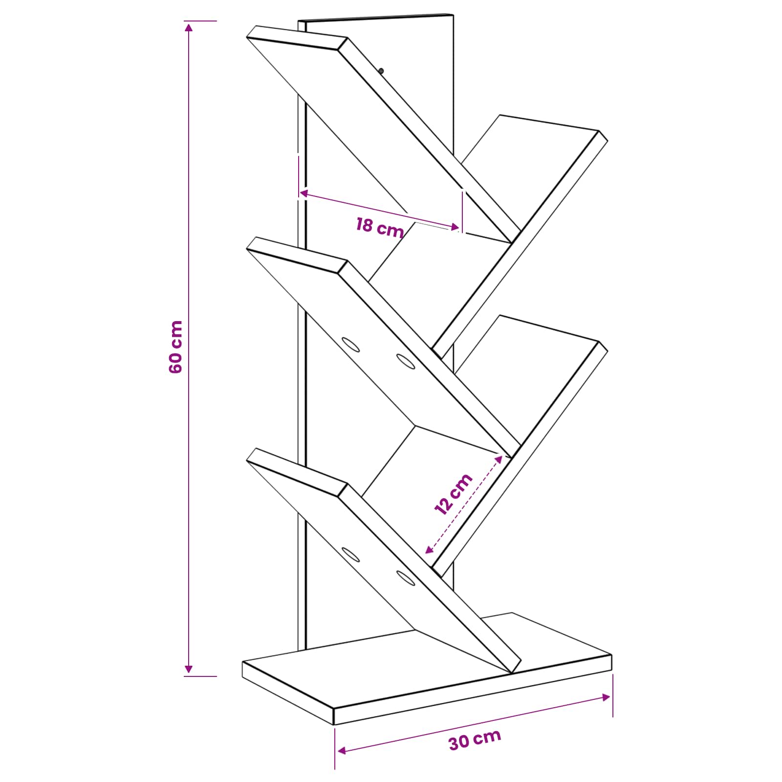Βιβλιοθήκη Δέντρου 4-Επίπεδη 30 x 18 x 60 εκ Επεξεργασμένο Ξύλο - Pakobazaar