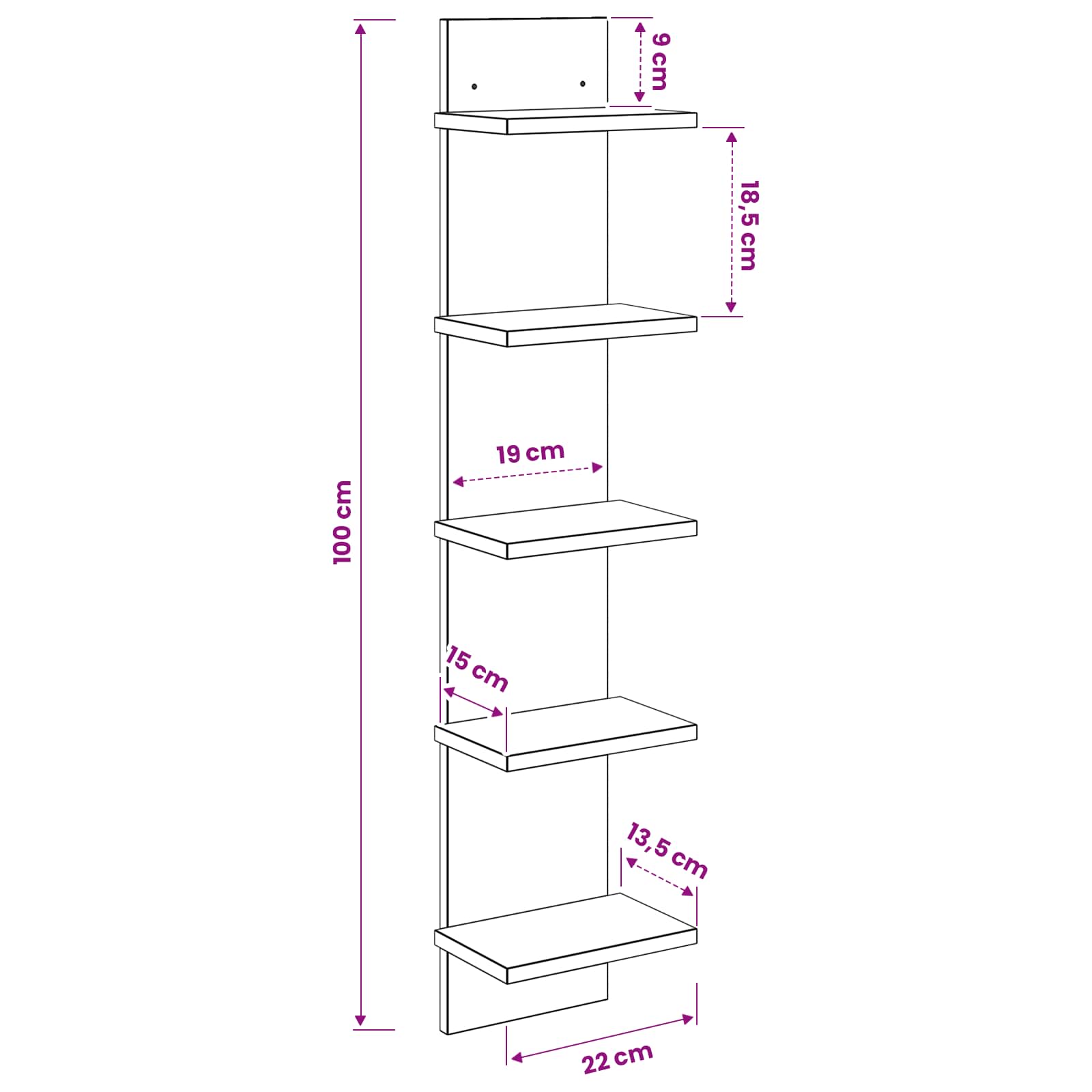 Ράφι Τοίχου 2 τμχ. Sonoma Δρυς 22 x 15 x 100 εκ - Pakobazaar