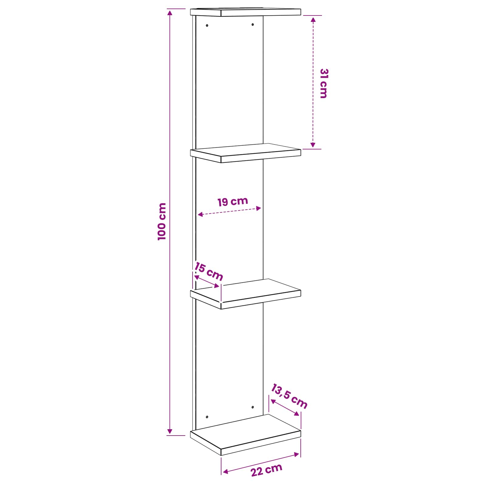 Ράφι Τοίχου 2 pcs Παλαιωμένο ξύλο 22 x 15 x 100 εκ