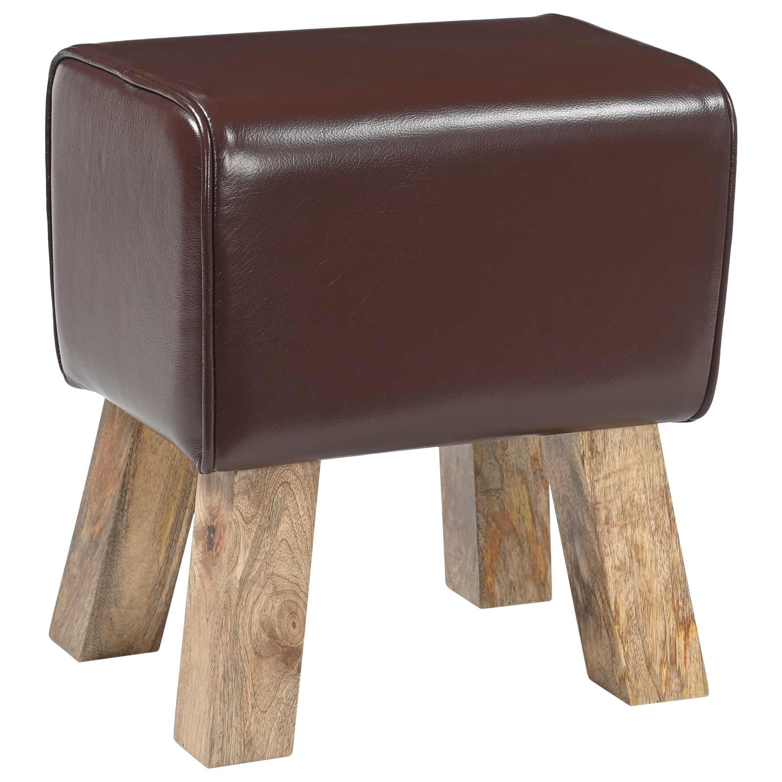 παγκάκι 40 x 30 x 45 cm Αληθινό Δέρμα Σκούρο Καφέ - Pakobazaar