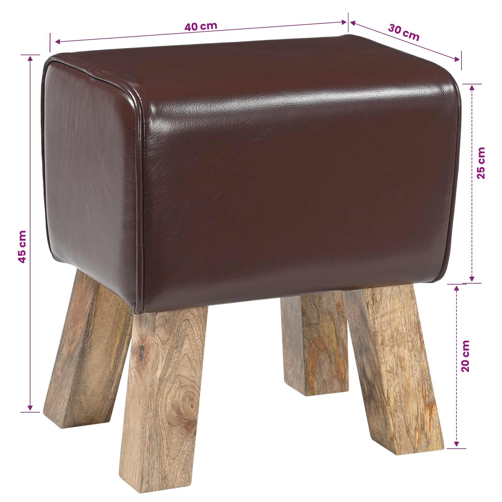 παγκάκι 40 x 30 x 45 cm Αληθινό Δέρμα Σκούρο Καφέ - Pakobazaar