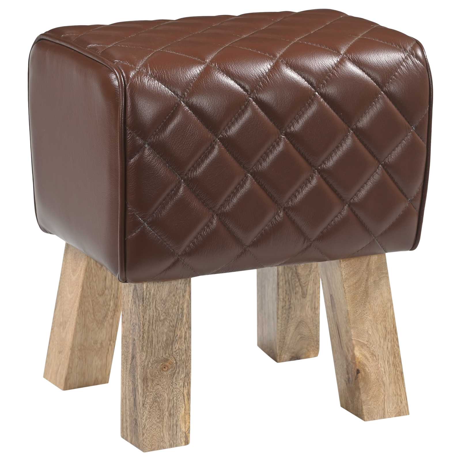 παγκάκι 40 x 30 x 45 cm Αληθινό Δέρμα Καφέ με σχέδιο ρόμβου