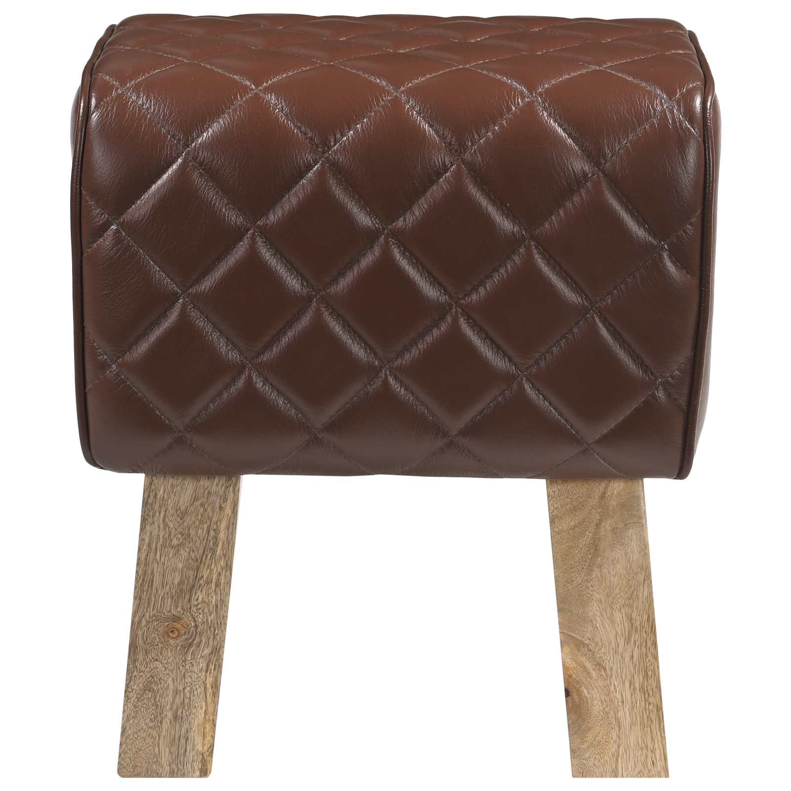 παγκάκι 40 x 30 x 45 cm Αληθινό Δέρμα Καφέ με σχέδιο ρόμβου