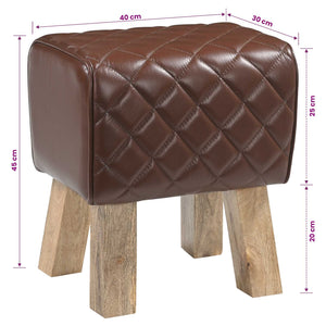 παγκάκι 40 x 30 x 45 cm Αληθινό Δέρμα Καφέ με σχέδιο ρόμβου