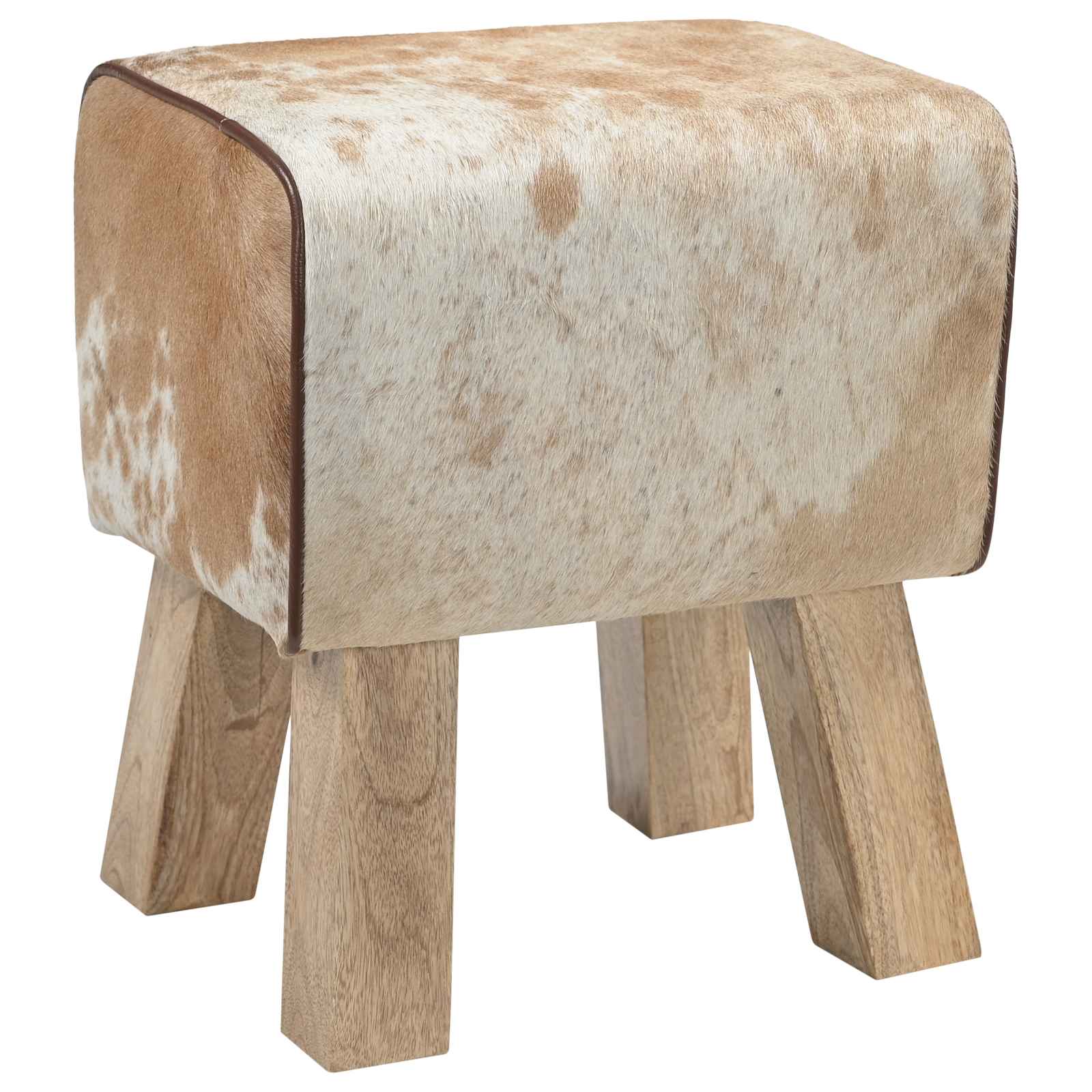 παγκάκι 40 x 30 x 45 cm Αληθινό Δέρμα Καφέ και Λευκό - Pakobazaar