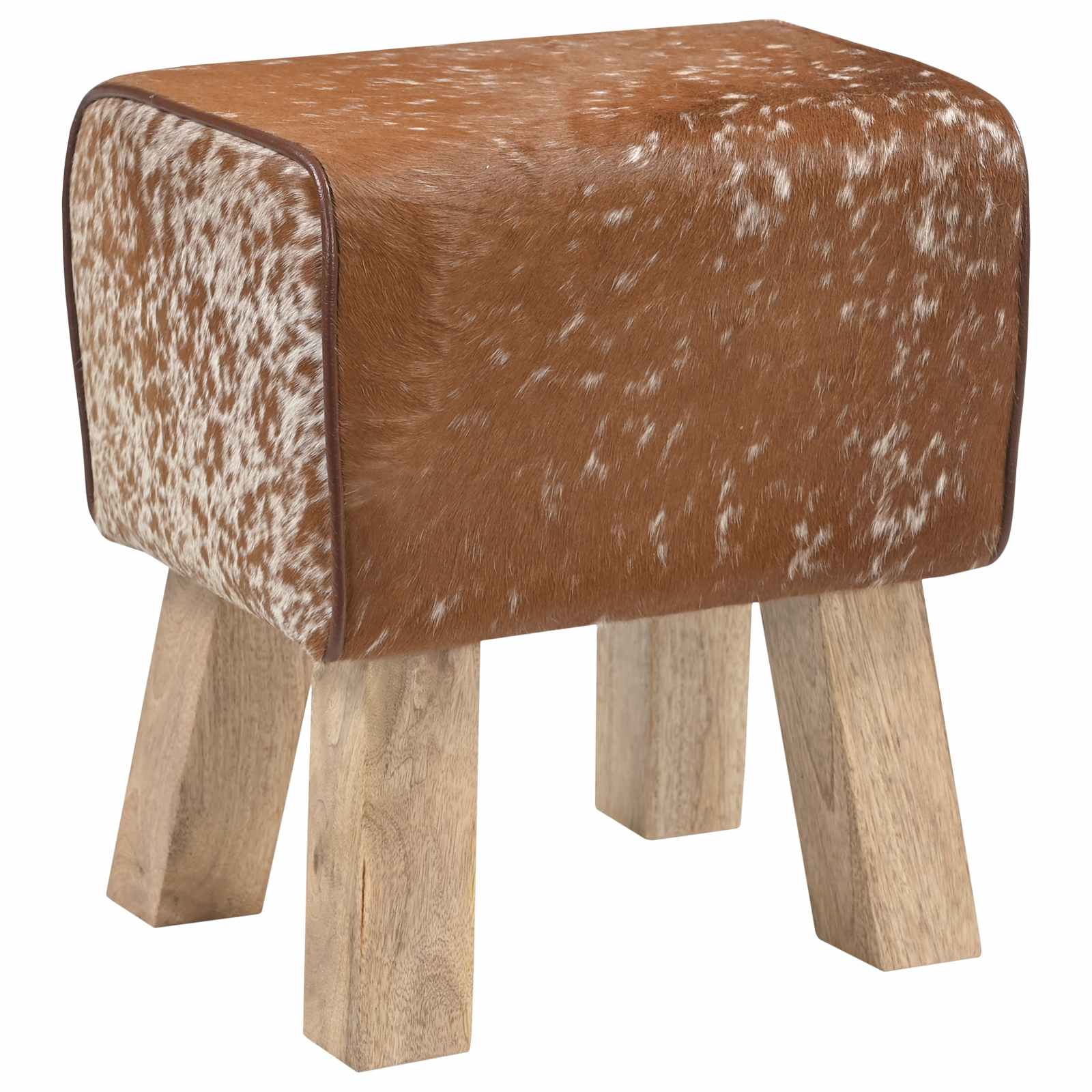 παγκάκι 40 x 30 x 45 cm Αληθινό Δέρμα Καφέ και Λευκό - Pakobazaar