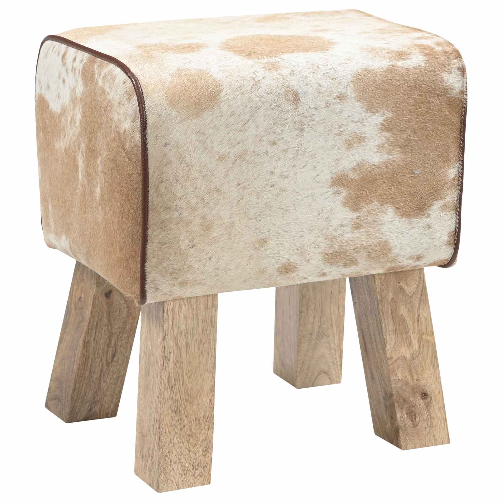 παγκάκι 40 x 30 x 45 cm Αληθινό Δέρμα Καφέ και Λευκό - Pakobazaar