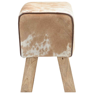 παγκάκι 40 x 30 x 45 cm Αληθινό Δέρμα Καφέ και Λευκό - Pakobazaar