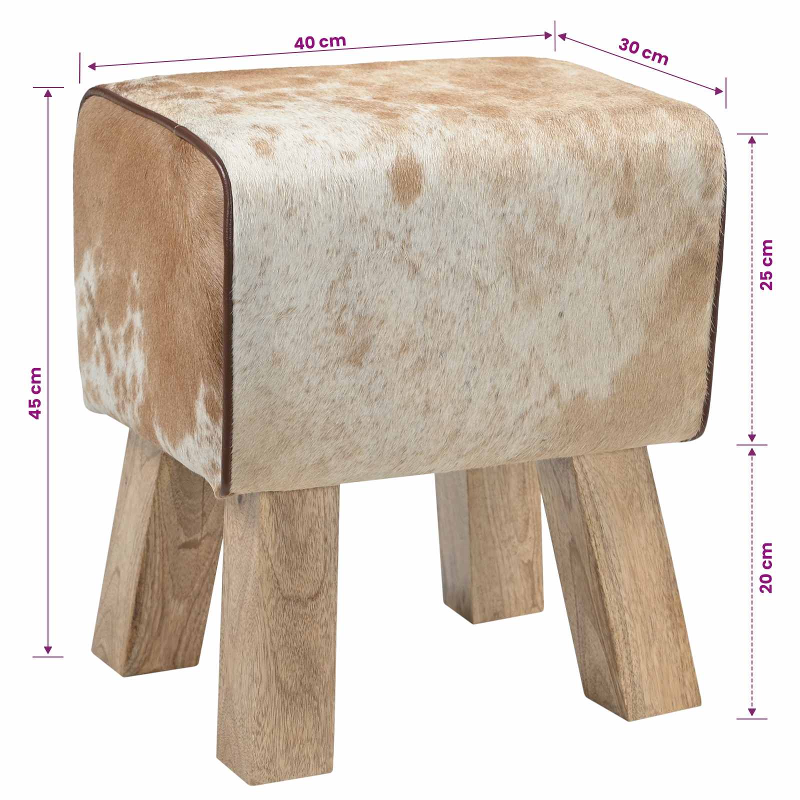 παγκάκι 40 x 30 x 45 cm Αληθινό Δέρμα Καφέ και Λευκό - Pakobazaar