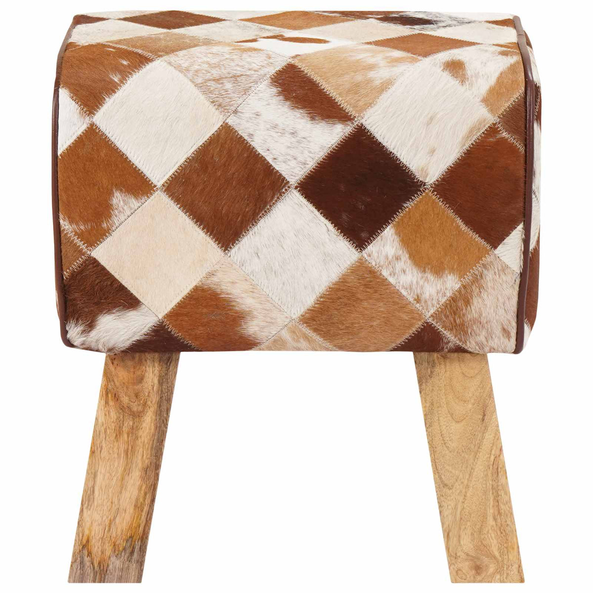 παγκάκι 40 x 30 x 45 cm Αληθινό Δέρμα Καφέ Patchwork