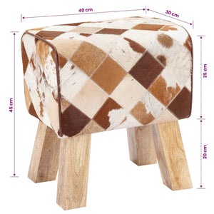 παγκάκι 40 x 30 x 45 cm Αληθινό Δέρμα Καφέ Patchwork