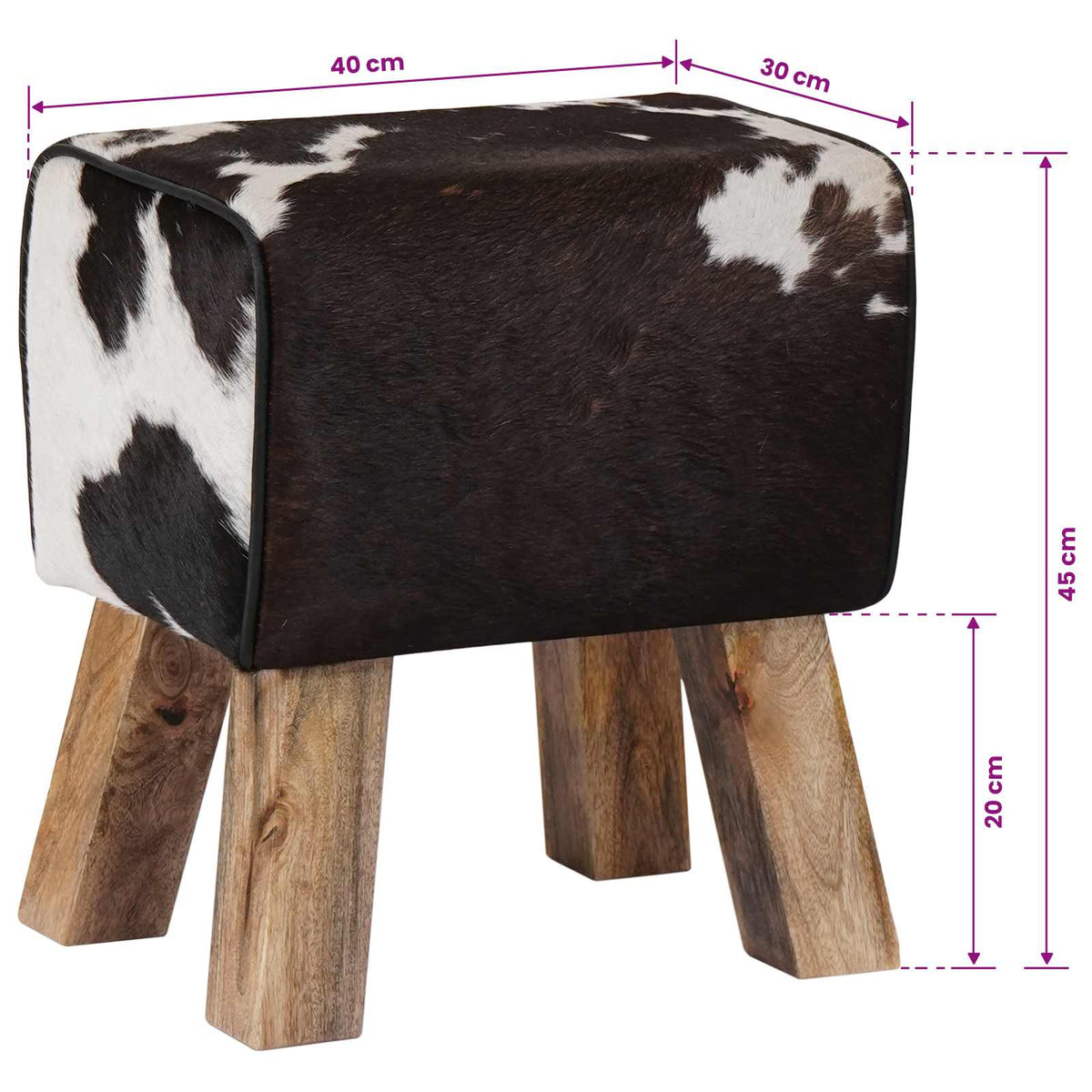 παγκάκι 40 x 30 x 45 cm Αληθινό Δέρμα Μαύρο και Λευκό