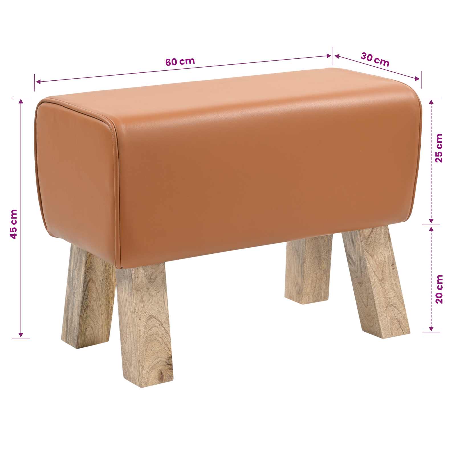 παγκάκι 60 x 30 x 45 cm Αληθινό Δέρμα Καφέ - Pakobazaar