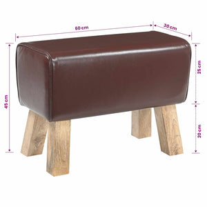 παγκάκι 60 x 30 x 45 cm Αληθινό Δέρμα Σκούρο Καφέ - Pakobazaar
