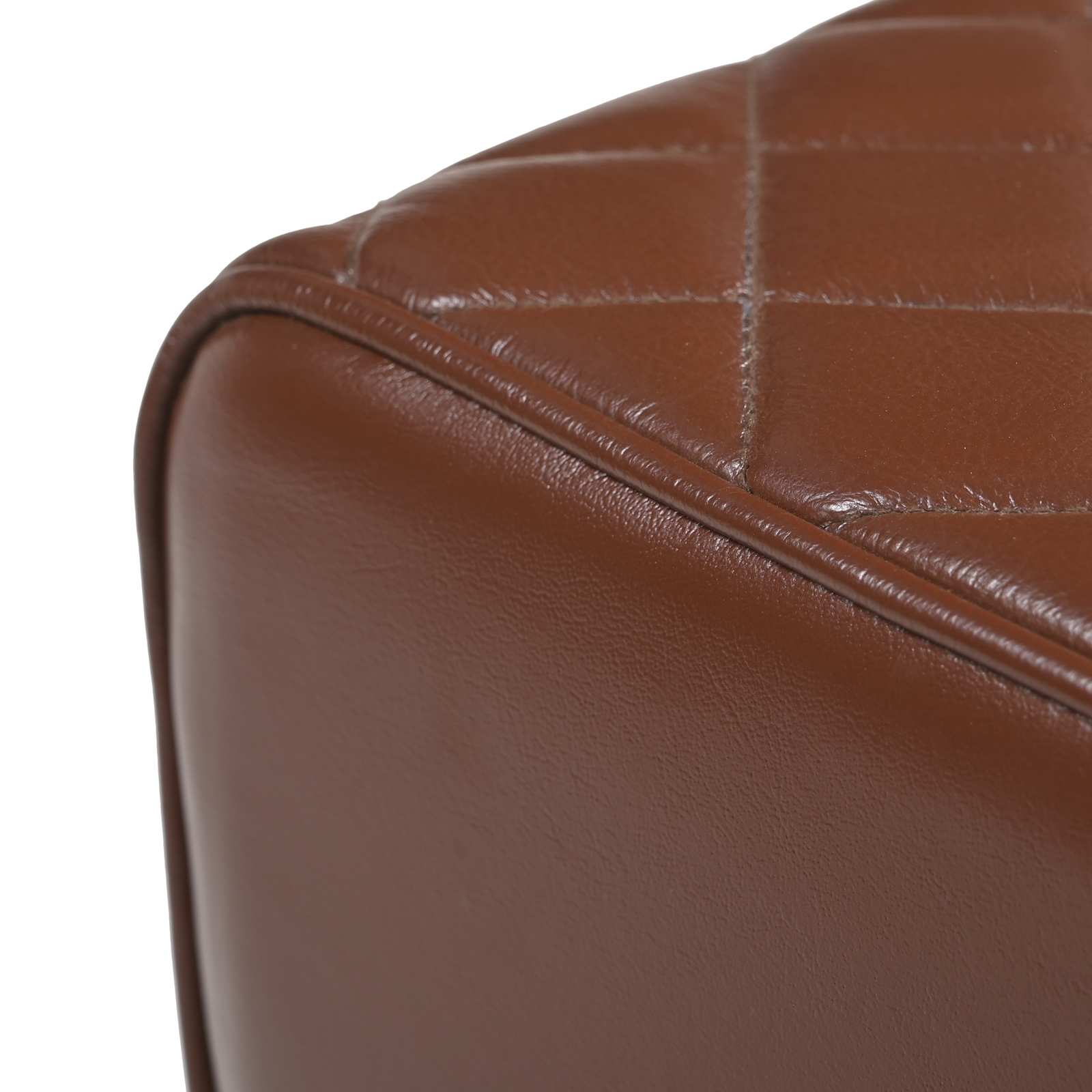 παγκάκι 60 x 30 x 45 cm Αληθινό Δέρμα Καφέ με σχέδιο ρόμβου