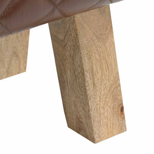 παγκάκι 60 x 30 x 45 cm Αληθινό Δέρμα Καφέ με σχέδιο ρόμβου