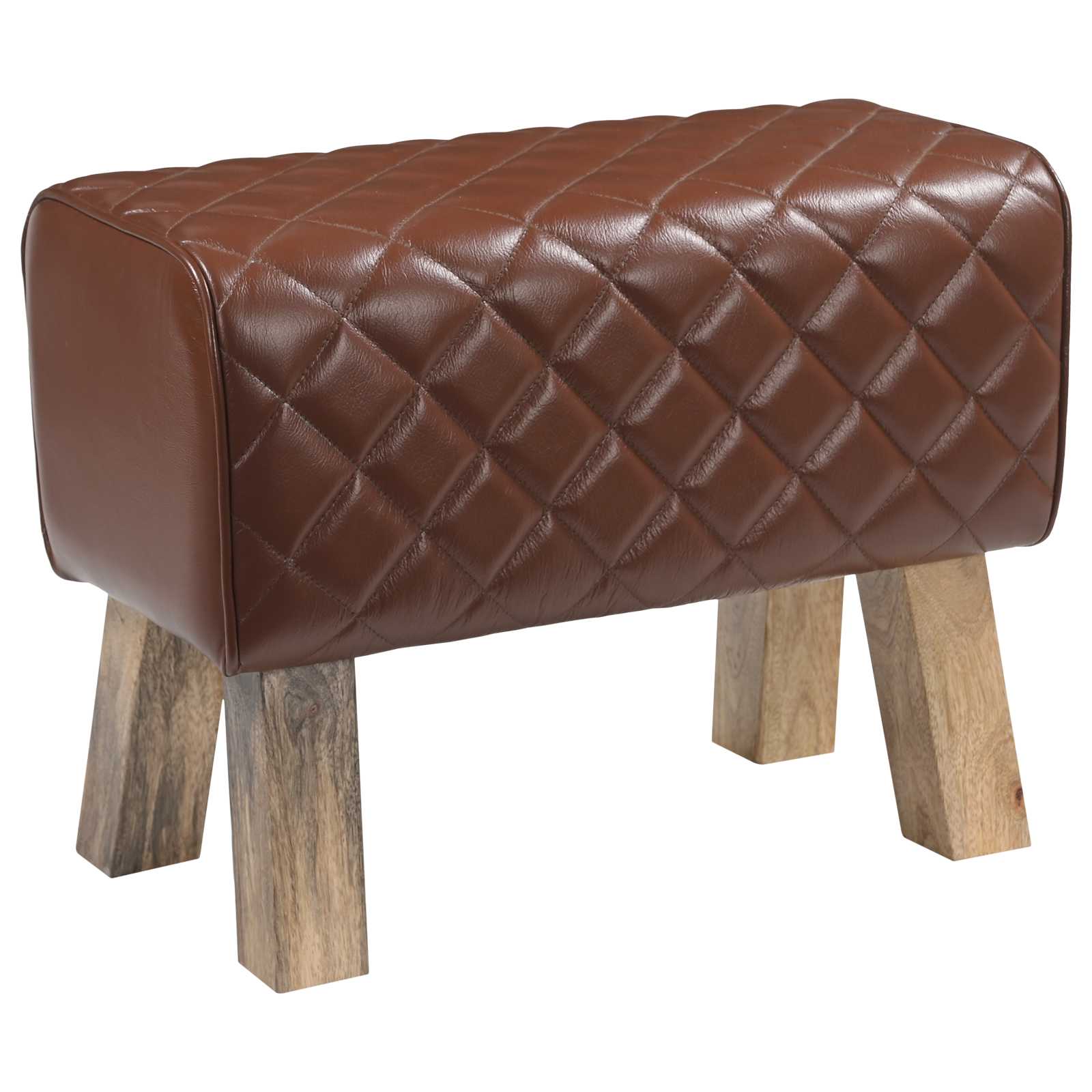 παγκάκι 60 x 30 x 45 cm Αληθινό Δέρμα Καφέ με σχέδιο ρόμβου