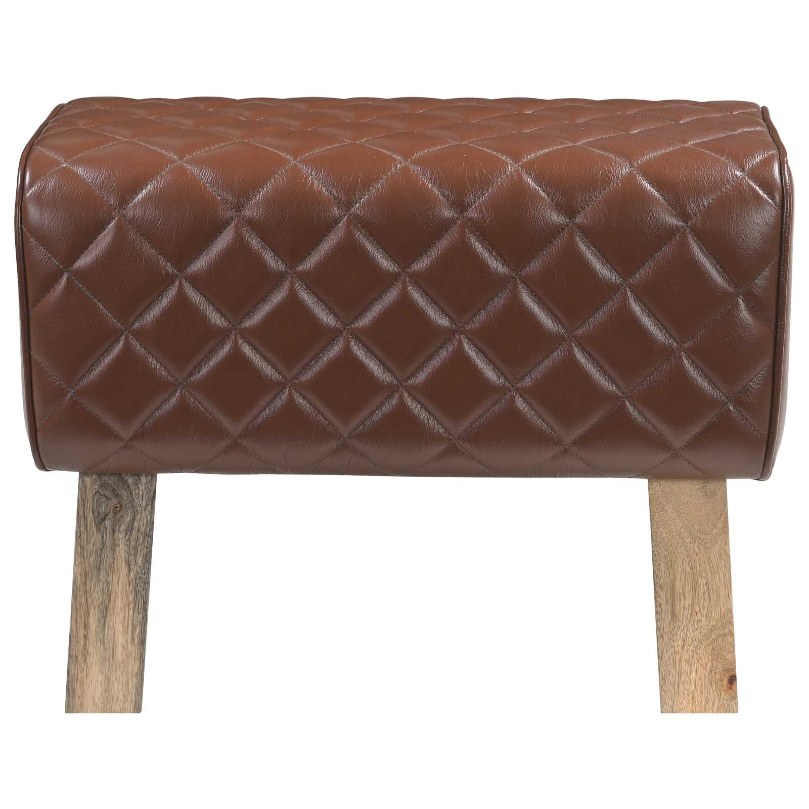 παγκάκι 60 x 30 x 45 cm Αληθινό Δέρμα Καφέ με σχέδιο ρόμβου