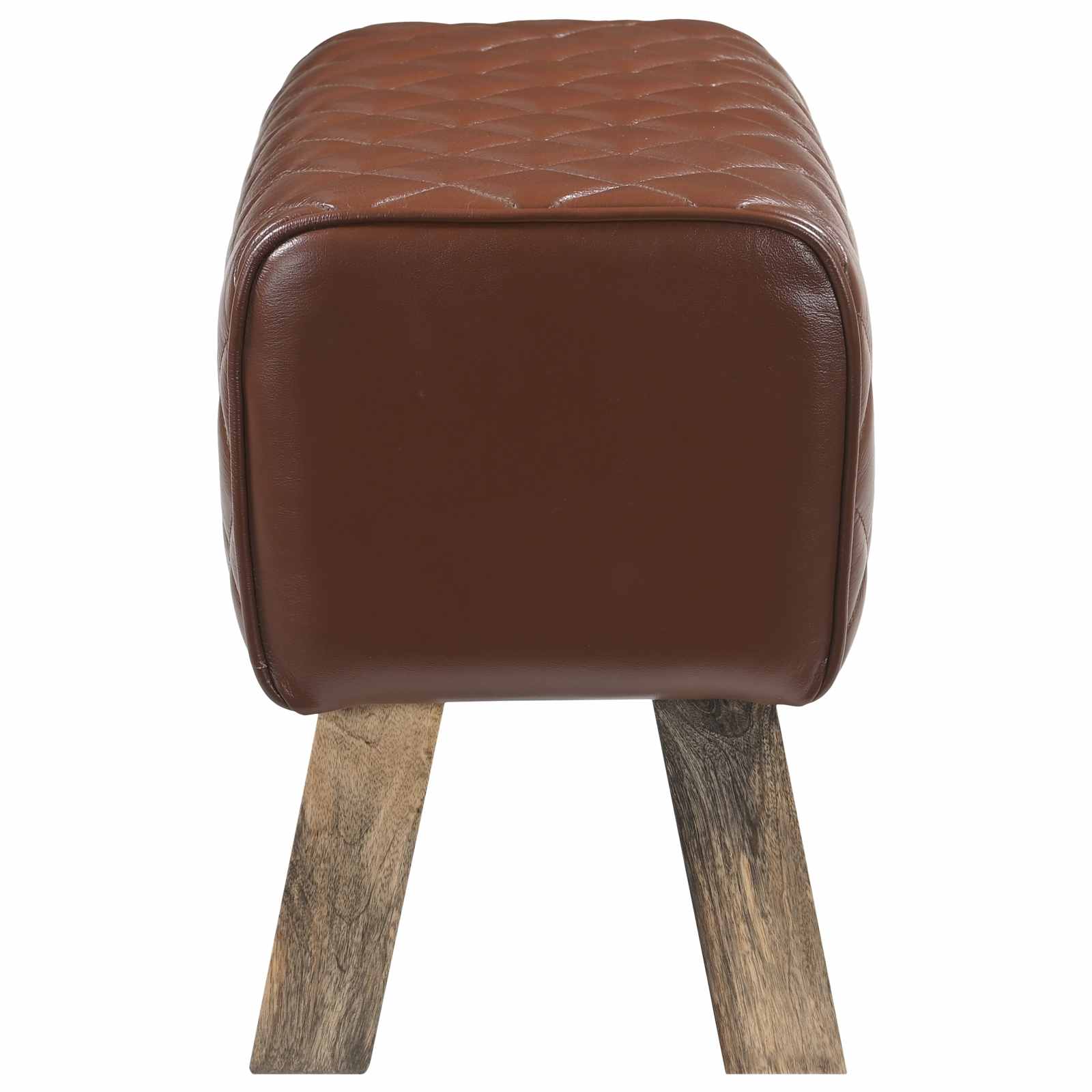 παγκάκι 60 x 30 x 45 cm Αληθινό Δέρμα Καφέ με σχέδιο ρόμβου
