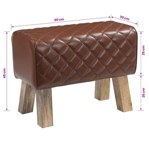 παγκάκι 60 x 30 x 45 cm Αληθινό Δέρμα Καφέ με σχέδιο ρόμβου