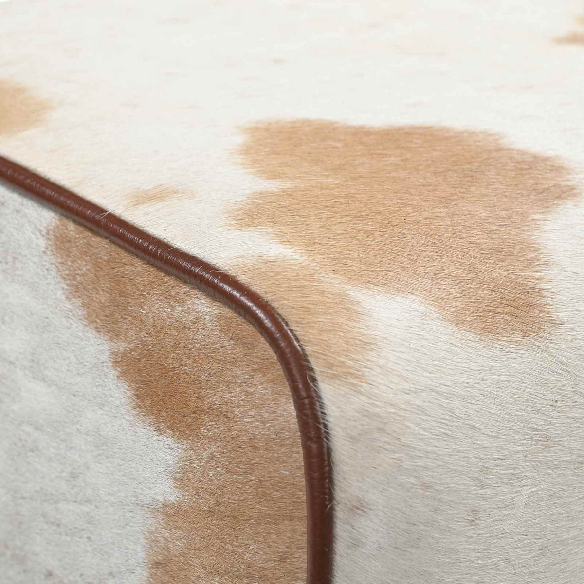 παγκάκι 60 x 30 x 45 cm Αληθινό Δέρμα Καφέ και Λευκό - Pakobazaar